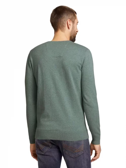 Pull Col V Coton V Uni Vert Clair – Image 2