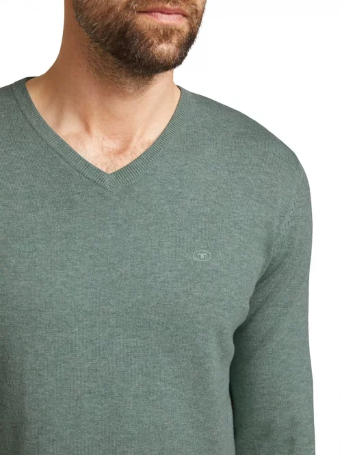 Pull Col V Coton V Uni Vert Clair – Image 3