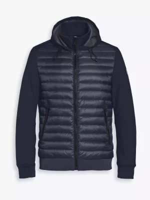 Grosse Piece Blouson Bi-matiere Capuche Fixe Bleu Fonce