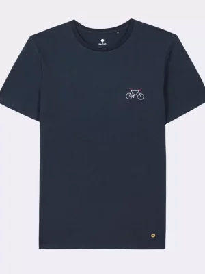 T-shirt Manches Courtes Chine Broderie Velo Bleu Fonce