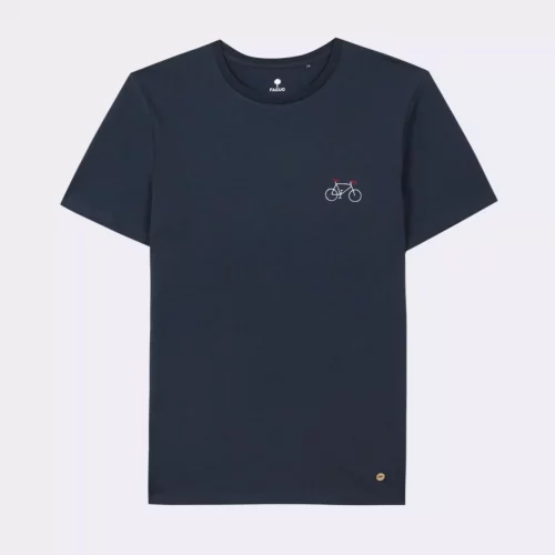 T-shirt Manches Courtes Chine Broderie Velo Bleu Fonce