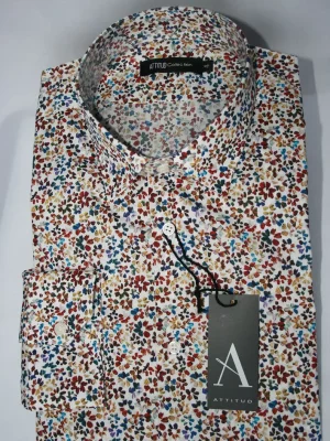 Chemise Manches Longues Ville Imp Fleurs Modern Rouge Moyen