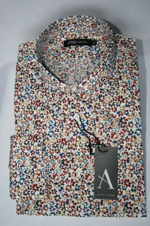 Chemise Manches Longues Ville Imp Fleurs Modern Rouge Moyen
