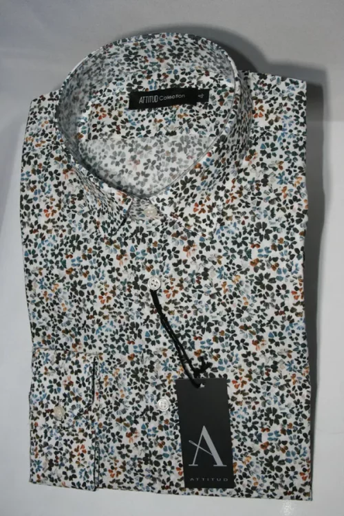 Chemise Manches Longues Ville Imp Fleurs Modern Kaki Moyen