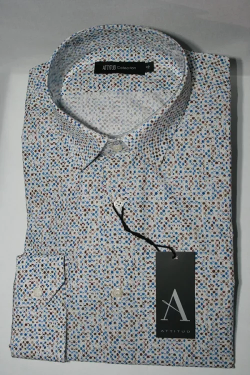 Chemise Manches Longues Ville Imp Ronds Modern Beige Moyen
