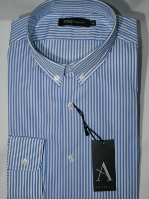 Chemise Manches Longues Ville Rayure Baton Modern Bleu Clair