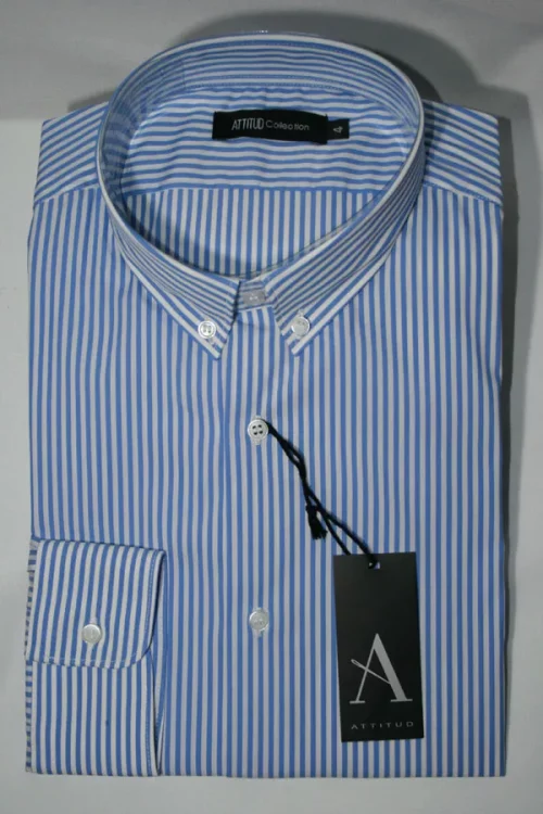 Chemise Manches Longues Ville Rayure Baton Modern Bleu Clair