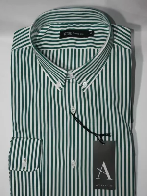Chemise Manches Longues Ville Rayure Baton Modern Vert Fonce