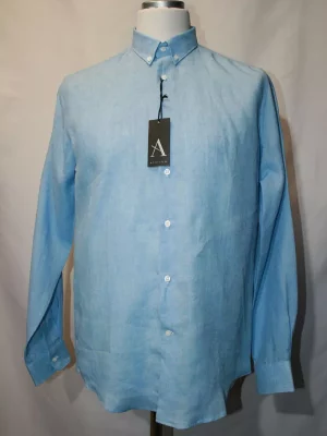 Chemise Manches Longues Ville Lin Uni Modern Bleu Clair