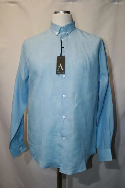 Chemise Manches Longues Ville Lin Uni Modern Bleu Clair