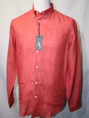 Chemise Manches Longues Ville Lin Uni Modern Rose Moyen