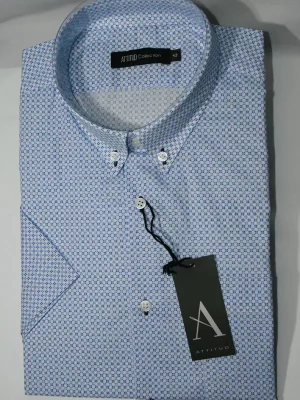 Chemise Manches Courtes Ville Imp Geo Fleches Modern Bleu Clair