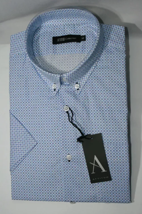 Chemise Manches Courtes Ville Imp Geo Fleches Modern Bleu Clair