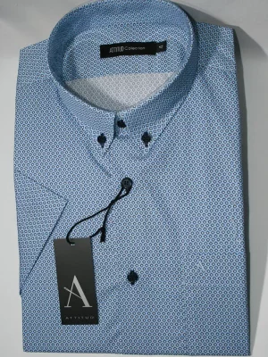 Chemise Manches Courtes Ville Imp Bulles Modern Bleu Moyen