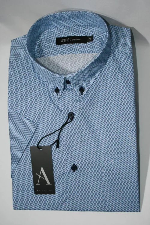 Chemise Manches Courtes Ville Imp Bulles Modern Bleu Moyen