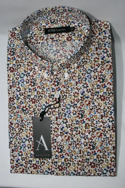 Chemise Manches Courtes Ville Imp Fleurs Modern Rouge Moyen