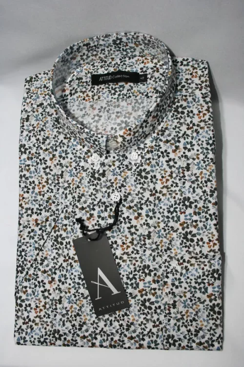 Chemise Manches Courtes Ville Imp Fleurs Modern Kaki Moyen