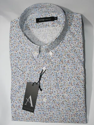Chemise Manches Courtes Ville Imp Ronds Modern Beige Moyen