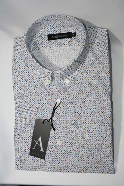 Chemise Manches Courtes Ville Imp Ronds Modern Beige Moyen