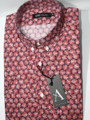 Chemise Manches Courtes Ville Imp Fleurs Modern Rouge Moyen
