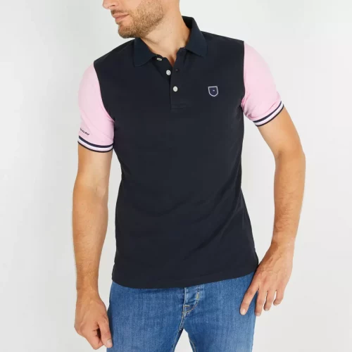 Polo Manches Courtes Manches Contraste Bleu Fonce