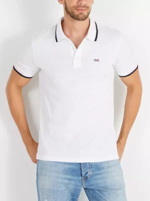 Polo Manches Courtes Rayure Col & Bracelets Blanc