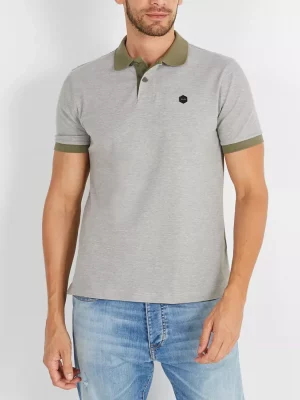 Polo Manches Courtes Pique Bicolore Kaki Clair