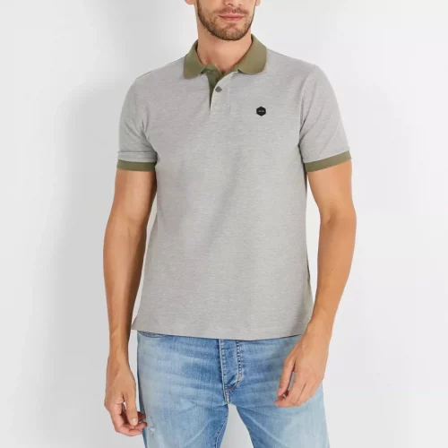 Polo Manches Courtes Pique Bicolore Kaki Clair