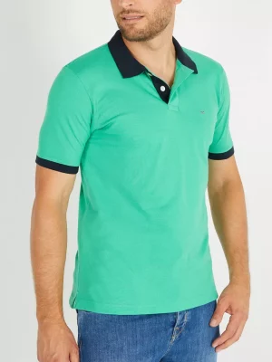 Polo Manches Courtes Col Contraste Vert Moyen