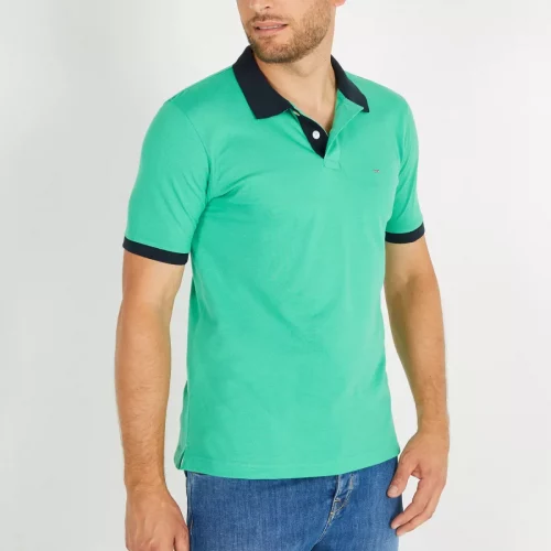 Polo Manches Courtes Col Contraste Vert Moyen