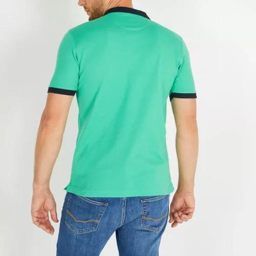 Polo Manches Courtes Col Contraste Vert Moyen – Image 2