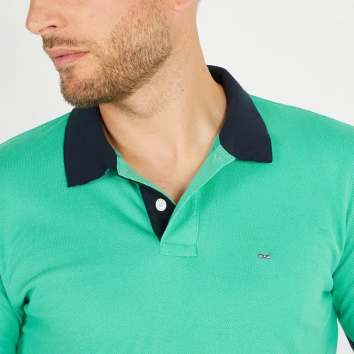 Polo Manches Courtes Col Contraste Vert Moyen – Image 3