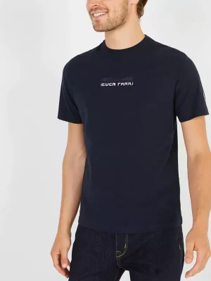 T-shirt Manches Courtes Noeud Brode Poitrine Bleu Fonce