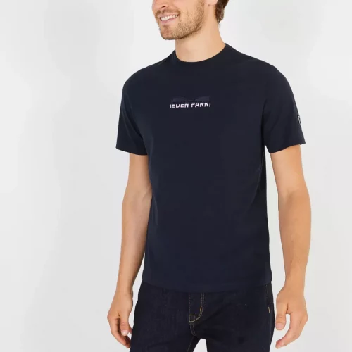 T-shirt Manches Courtes Noeud Brode Poitrine Bleu Fonce