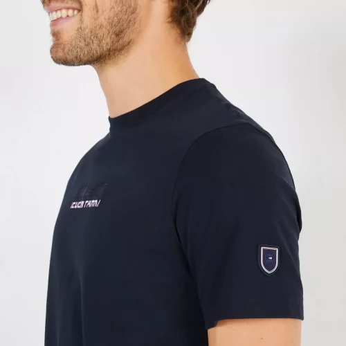 T-shirt Manches Courtes Noeud Brode Poitrine Bleu Fonce – Image 3