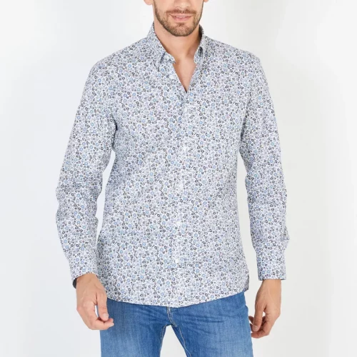 Chemise Manches Longues Sport Imp Fleurs Bleues Bleu Moyen