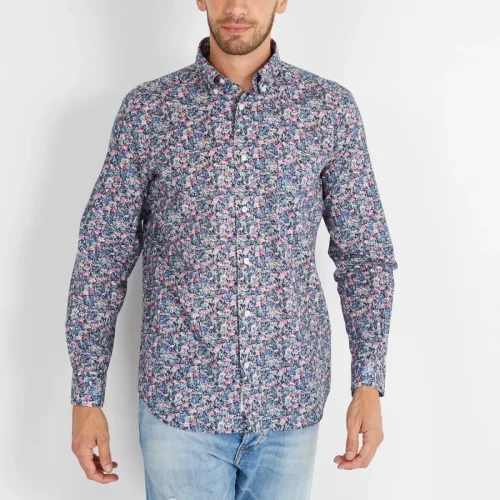 Chemise Manches Longues Sport Imp Fleurs Roses Rose Moyen