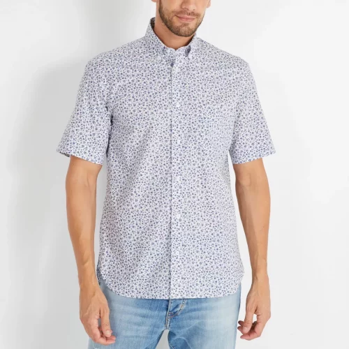 Chemise Manches Courtes Sport Imp Fleurs  Bleu Moyen