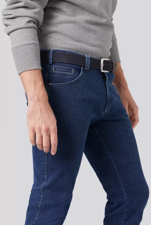 Jean Denim Denim Stretch Contraste Camel Bleu Fonce