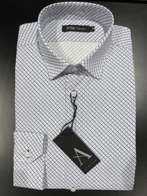 Chemise Manches Longues Ville Imp Carres Bleu Moyen