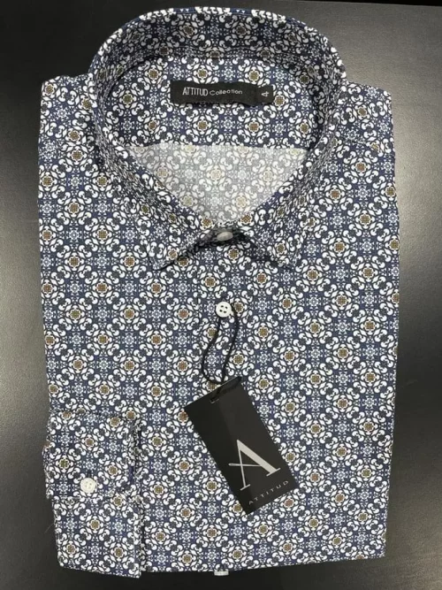 Chemise Manches Longues Ville Imp Arabesques Bleu Fonce