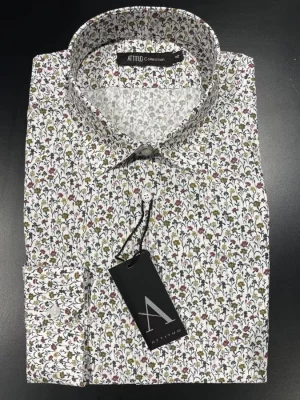 Chemise Manches Longues Ville Imp Fleurs Kaki Moyen