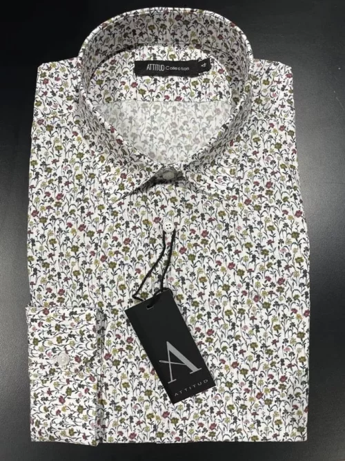 Chemise Manches Longues Ville Imp Fleurs Kaki Moyen