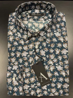 Chemise Manches Longues Ville Imp Fleurs Vert Moyen