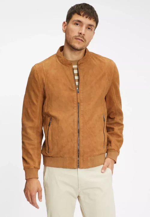 Cuir Blouson Nubuck Agneau Teddy Beige Moyen