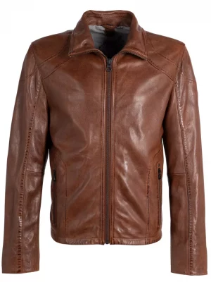 Cuir Blouson Agneau Col Chemise Beige Moyen