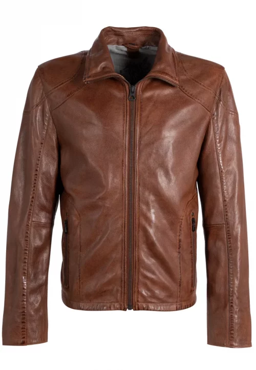Cuir Blouson Agneau Col Chemise Beige Moyen