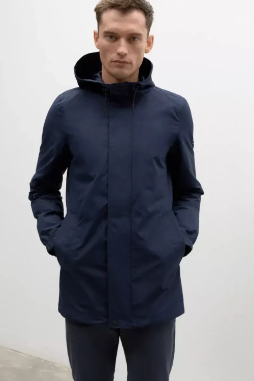 Grosse Piece Parka Coton-nylon Longue Bleu Fonce