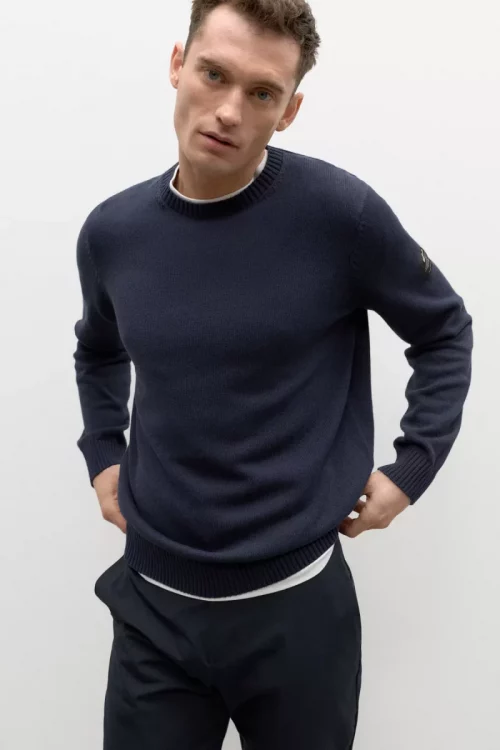 Pull Col Rond Jersey Bleu Fonce