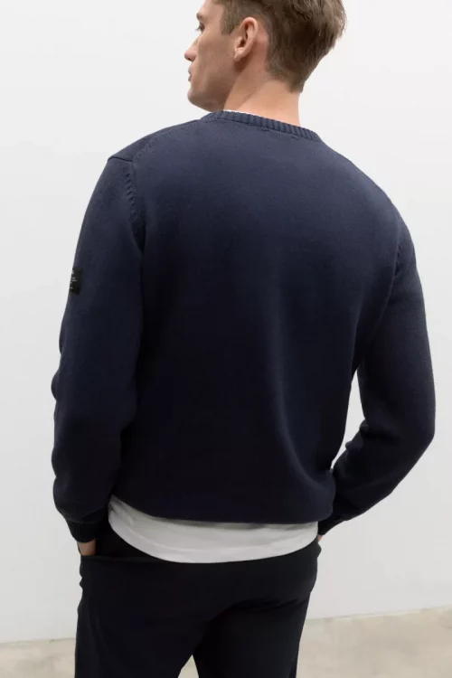 Pull Col Rond Jersey Bleu Fonce – Image 2